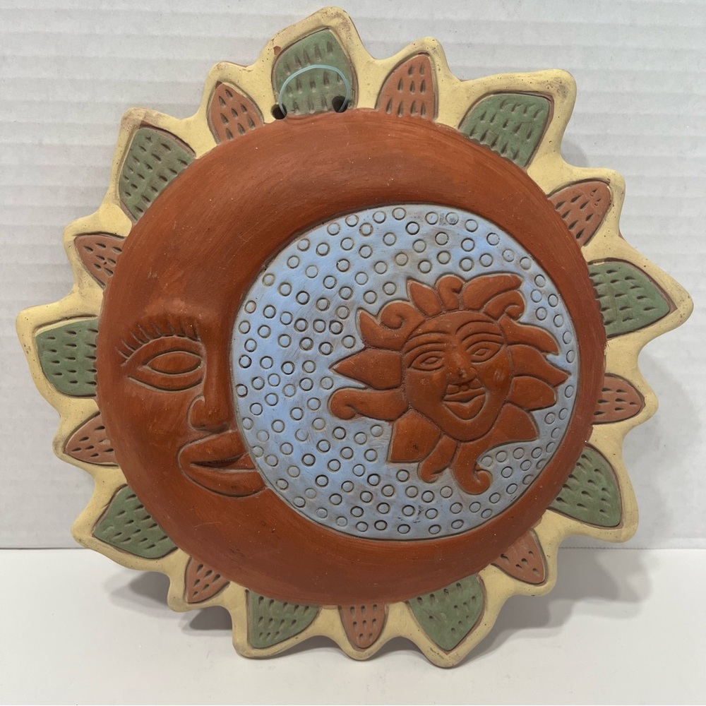 WALL ART Clay Sun and Moon indoor or outdoor garden hanging